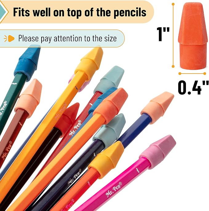 Mr. Pen- Pencil Eraser Toppers, 120 Pack, Vintage Colors, Cap Erasers | Pencil Top Erasers, Eraser Tops