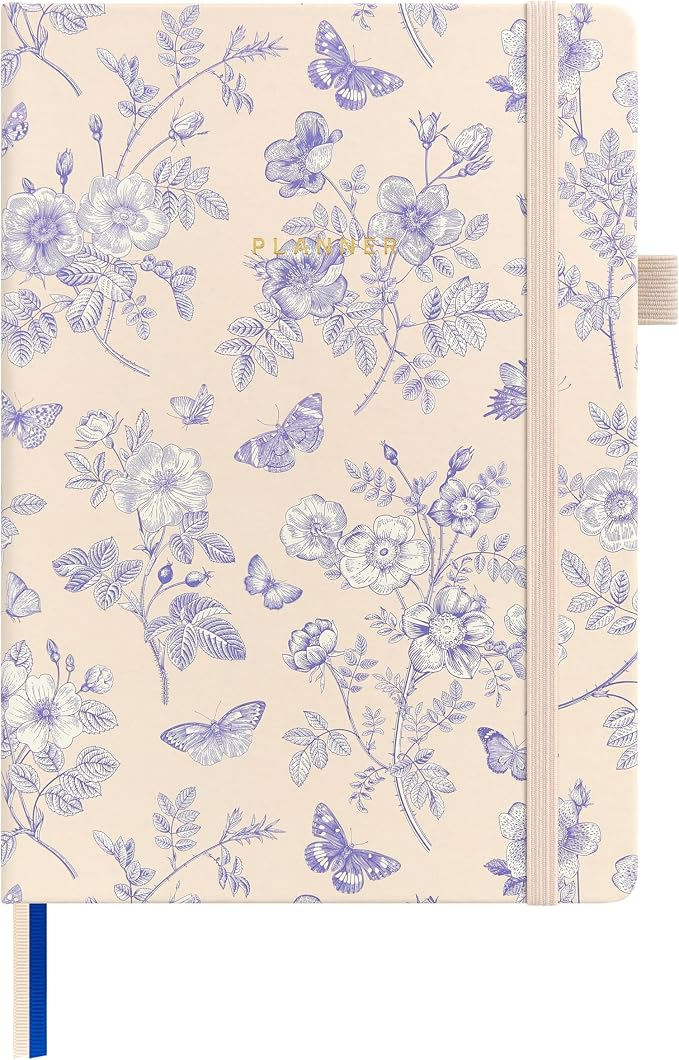 &And Per Se Undated Academic Planner, Weekly & Monthly Planner with Goal & Habit Tracker, A5 Hardcover, Blue Flowers