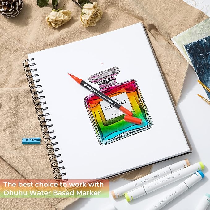 Ohuhu Mix Media Pad, 8.8" x 11.6" Mixed Media Art Sketchbook, 120 LB/200 GSM Heavyweight Papers, 62 Sheets/124 Pages, Spiral Bound Mixed Media Paper Pad for Acrylic, Painting Christmas Gift