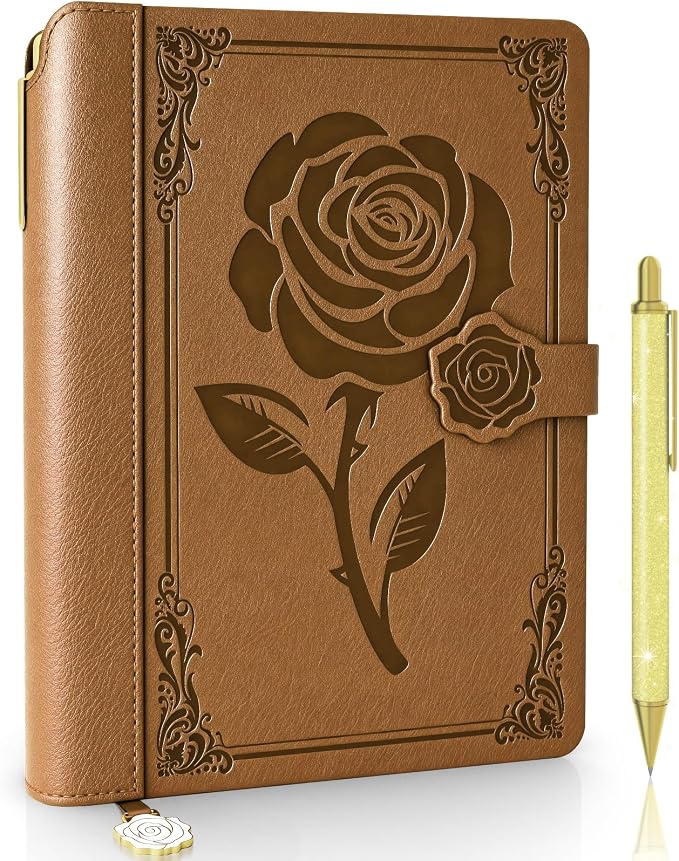Aocii leather Journal for Women, A5 lined Daily Journal Notebook, Bullet Journaling for Writing, Hardcover Vintage Travel Journals, 224 Pages, Pen included (Brown)