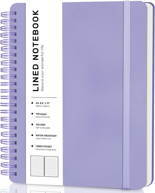 Lined Spiral Journal Notebook with 160 Pages, 8.5×11in, A4 Spiral Notebook, Journaling Notebooks for Work, School, Women, Men, College Ruled Spiral Notebook, Hardcover Leather Journals, Purple