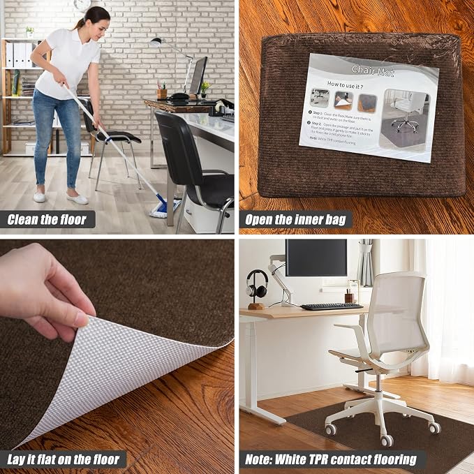 Sycoodeal Office Chair Mat for Hardwood Floor,Office Computer Gaming Chair Mat for Tile Floor,Large Floor Protector Rug,Anti-Slip,Easy to Clean,Coffee(48"x55")