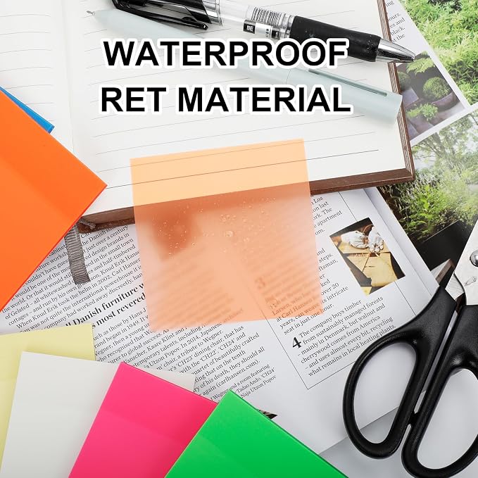 300 Sheets Clear Transparent Sticky Notes, Colorful Waterproof Notepad, Translucent Adhesive Memo Pads for Annotating Books, School & Office Supplies