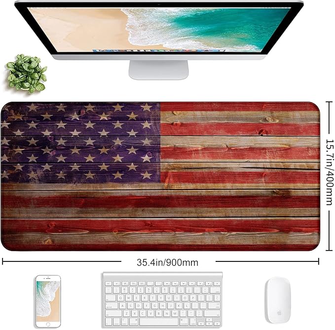 American Flag Gaming Mouse Pad, Suitable for Office and Study Keyboard Pads | Large Extended Mouse Pad; Full Desk Coverage; Waterproof Coating; Stable Anti-Slide Base For Gaming, Office, Study Daily Use