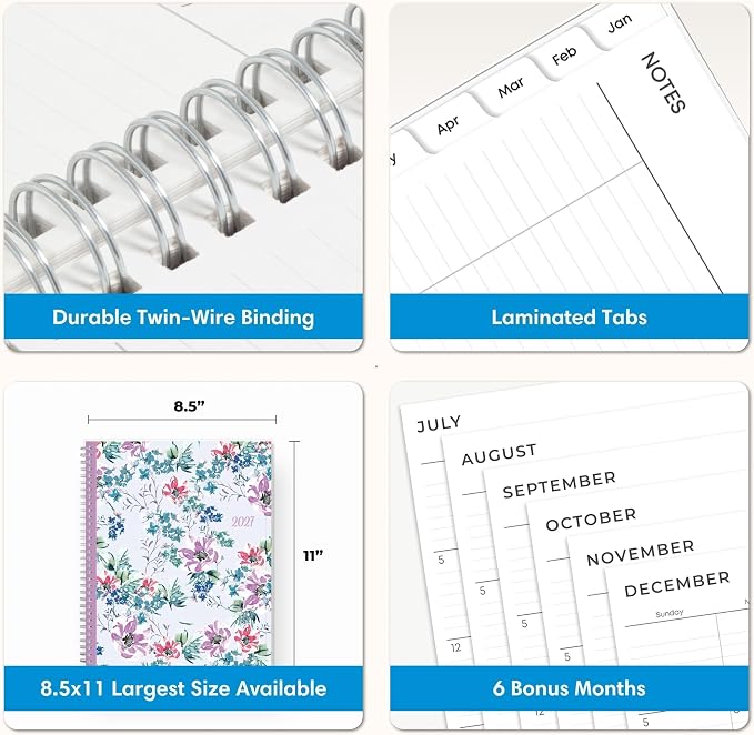 Blue Sky 2027 Weekly & Monthly Planner Calendar, 8.5"x11", Laila | January 2027 - December 2027, Clear Pocket Cover, Durable Twin Wire Binding, Laminated Tabs, Storage Pocket