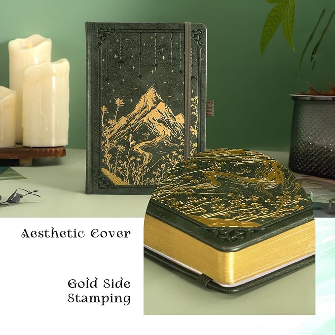 MGGAO Dotted Journal for Women Men, A5 Hardcover Dot Notebook | Aesthetic Notebook with 190 Numbered Pages, 160 GSM Thick Paper, Golden Edges, for Writing, Note Taking, Journaling