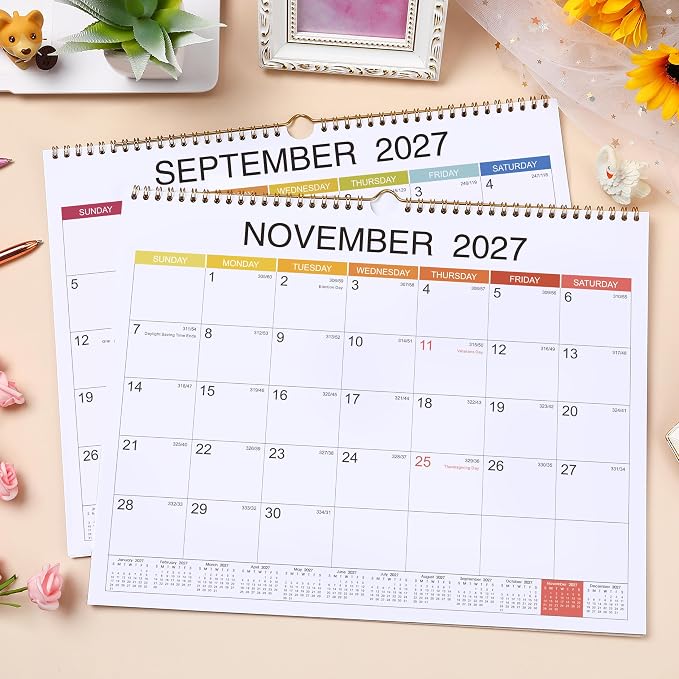 2027 Wall Calendar - Jan 2027 - Dec 2027, 12 Monthly Hanging Calendar 2027 Planner, 15" x 11.5", Spiral Binding, Yearly Overview, Holidays, Large Blocks, Perfect Organizer for Home & Office
