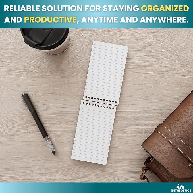 1InTheOffice Wirebound Spiral Memo Books, Memo Pads, 3" x 5", College Ruled, Small Notepad 3x5, Assorted, 75 Sheets/Pad, 5 Pads/Pack (10)