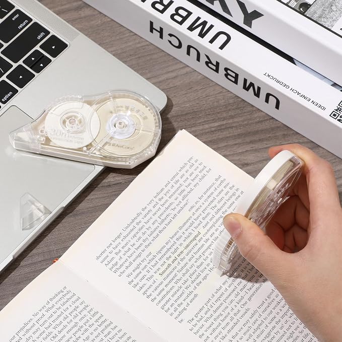 Zonon 4 Pieces Correction Tape Cream Color Beige Corrective Tape Eraser 100 Feet Long for Back to School Office Supplies Crafting, Journal, Note Taking, Case Color May Vary