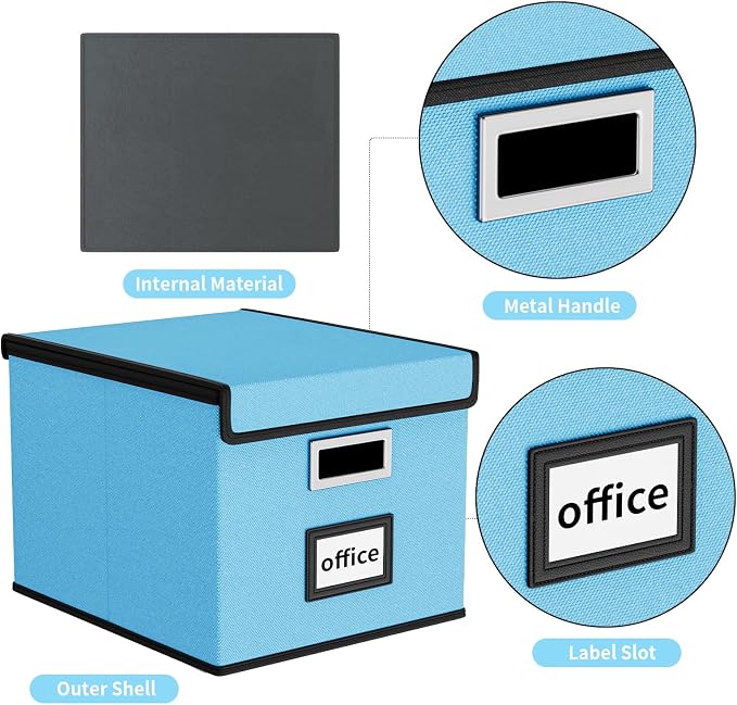 Decorative File Organizer Document Storage Boxes with Lids, Linen Hanging Filing Storage Boxes, Decorative Home/Office Filing System for File and Folders Storage
