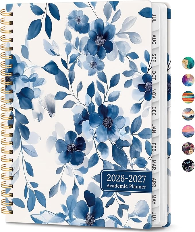 Academic Planner 2026-2027, Weekly and Monthly Calendar Book, July 2026 – June 2027, Hardcover Planner with Tabs, Perfect for Teachers, Students, Women & Men, A4 (8.5" x 11") - Watercolor Petal