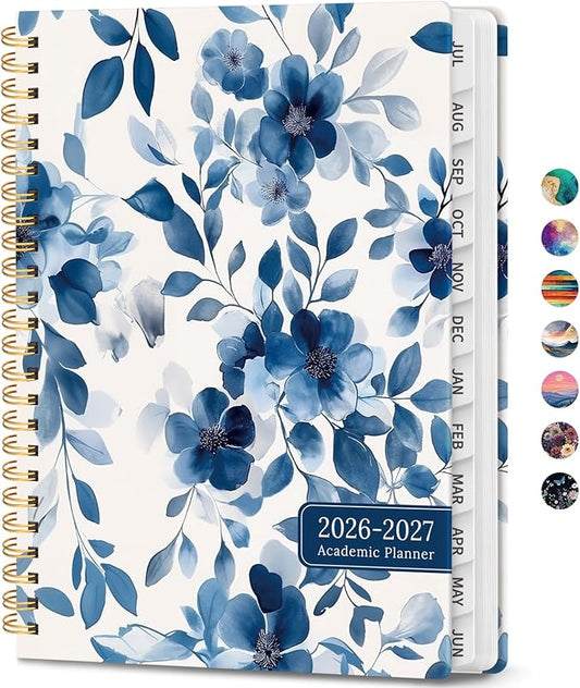 Academic Planner 2026-2027, Weekly and Monthly Calendar Book, July 2026 – June 2027, Hardcover Planner with Tabs, Perfect for Teachers, Students, Women & Men, A4 (8.5" x 11") - Watercolor Petal