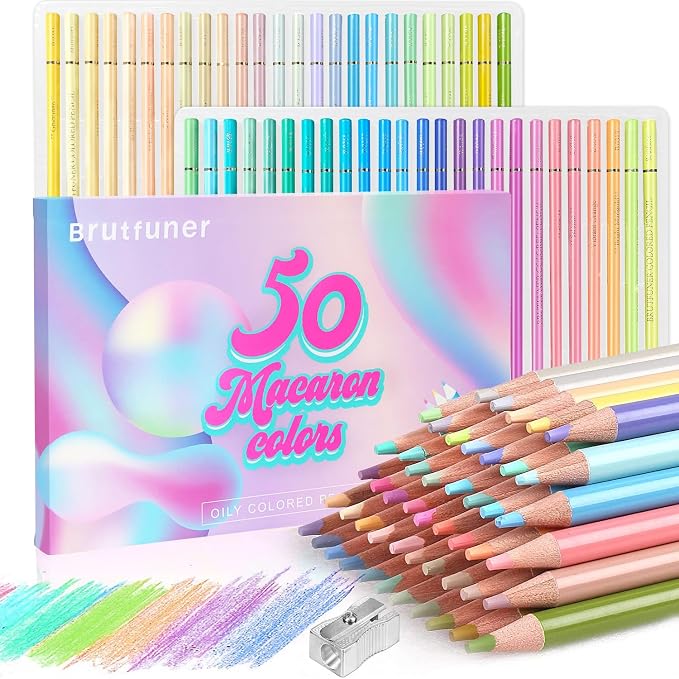 LBW 50 Macaron Pastel Colored Pencils Professional Soft Core for Adults Beginners Sketching Shading