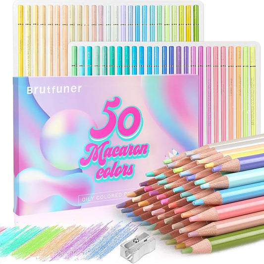 LBW 50 Macaron Pastel Colored Pencils Professional Soft Core for Adults Beginners Sketching Shading