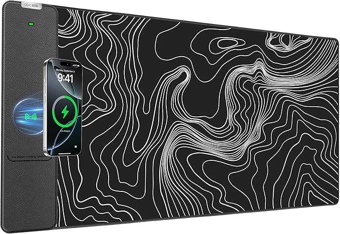Wireless Charging Mouse Pad, 31.5"x15.8" Large Desk Mat, Smooth Glide | Waterproof Mousepad, Stitched Edge, Non-Slip Rubber Base, Desk Pad Computer Keyboard Mat, No Adapter