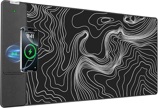 Wireless Charging Mouse Pad, 31.5"x15.8" Large Desk Mat, Smooth Glide | Waterproof Mousepad, Stitched Edge, Non-Slip Rubber Base, Desk Pad Computer Keyboard Mat, No Adapter