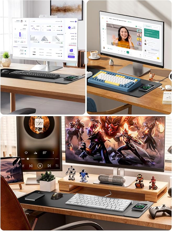 Wireless Charging Mouse Pad, 31.5"x15.8" Large Desk Mat, Smooth Glide | Waterproof Mousepad, Stitched Edge, Non-Slip Rubber Base, Desk Pad Computer Keyboard Mat, No Adapter