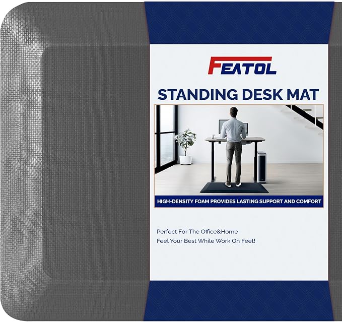 FEATOL Anti Fatigue Mat for Standing, 9/10 Extra Thick Ergonomic Standing Desk Mat, Comfort Memory Foam Standing Mat at Home,Office All Day (20" x 59", Grey, 1PC)