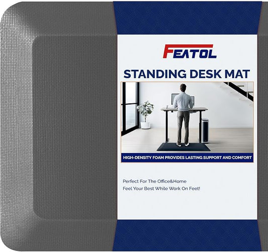 FEATOL Anti Fatigue Mat for Standing, 9/10 Extra Thick Ergonomic Standing Desk Mat, Comfort Memory Foam Standing Mat at Home,Office All Day (20" x 59", Grey, 1PC)