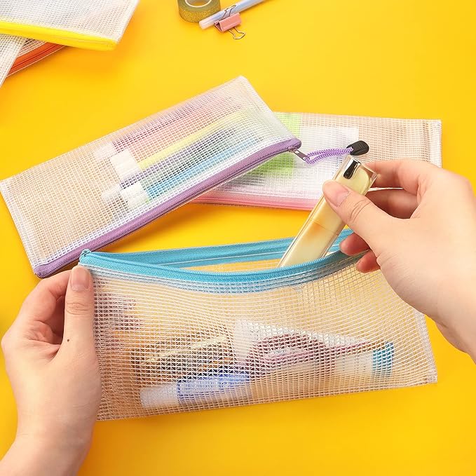 Tamaki 10 Pack Small Mesh Zipper Pouch Bags A6 Size, Colorful | Waterproof Zipper Bags Pouches for Organization Office Supplies