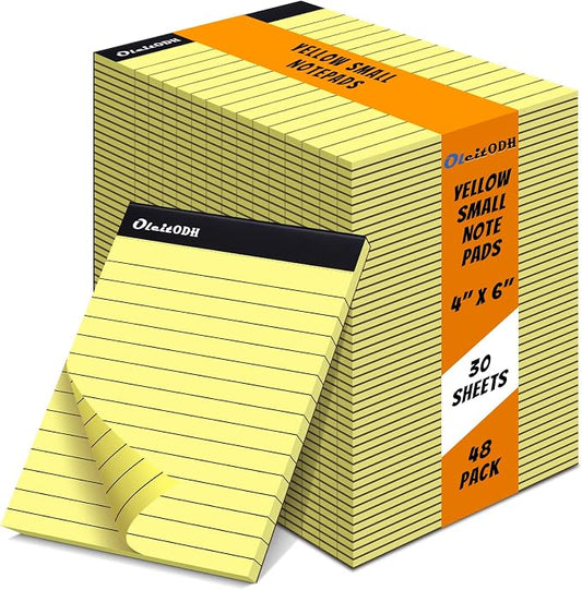 Oleitodh 48 Pack 4 x 6 Yellow Note Pads Lined Memo Pads Perforated Pages | 30 Sheets Each, Smooth Writing, Pocket Size, Easy Tear, Office, School, Home, Shopping Lists, Daily Notes