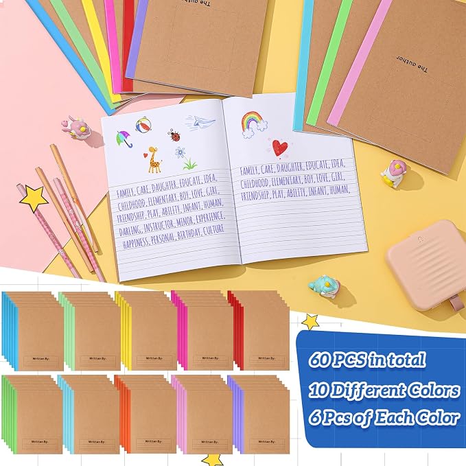 Henoyso 60 Pack Primary Composition Notebook, 9-3/4" x 7-1/2", Kids Primary Journal, K-2 Writing Notebook for Kids Student Draw Write Story Journal Half Blank Books(Stylish Color)