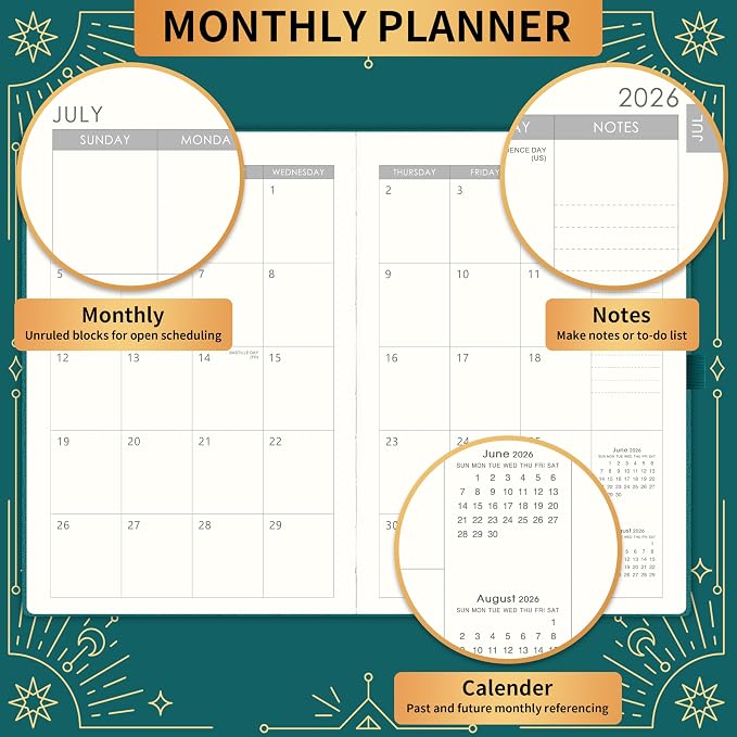 Planner 2026-2027 - Academic Planner 2026-2027, July 2026 - June 2027, 5.75" x 8.25", 2026-27 Weekly and Monthly Planner, Faux Leather planner 26-27 with Back Pocket & 40 Notes Pages - Teal