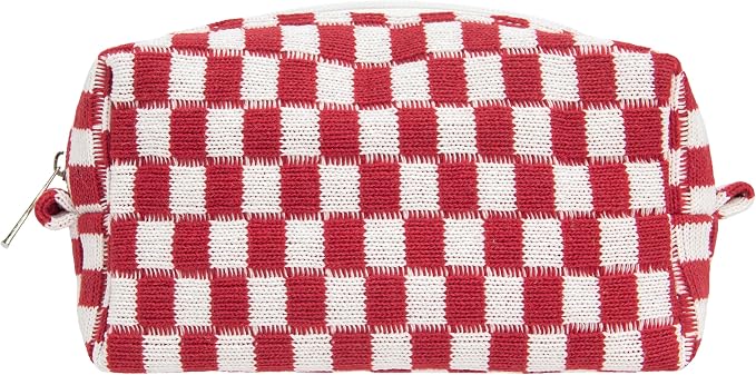 Checkered Makeup Bag for Purse, Small Travel Cosmetic Pouch,Christmas Red | Cute Zipper Makeup Organizer for Women, Travel Essentials, Toiletries, Makeup Brushes, Beauty Accessories&Bridesmaid Gifts