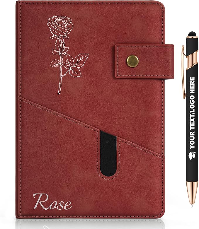ENOMY Personalized Notebook Set Custom Leather Journal with Stylus Pens Gift,Red