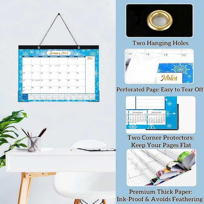 Desk Calendar 2026-2027, Large 18-Month Desk/Wall Calendar, Now Through Dec 2027, 17" x 12", Thick Paper, Large Blocks, Plastic Cover, Monthly Calendar for Home School & Office Easy Organizing