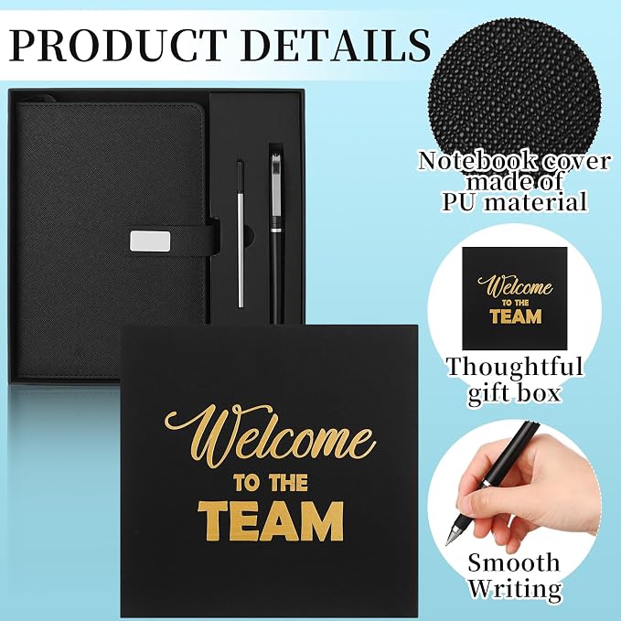 Sayglossy New Employee Welcome to The Team Gift Sets Notebook and Pen Welcome to The Team Box Employee Appreciation Gift Sets for New Office Worker(Black)