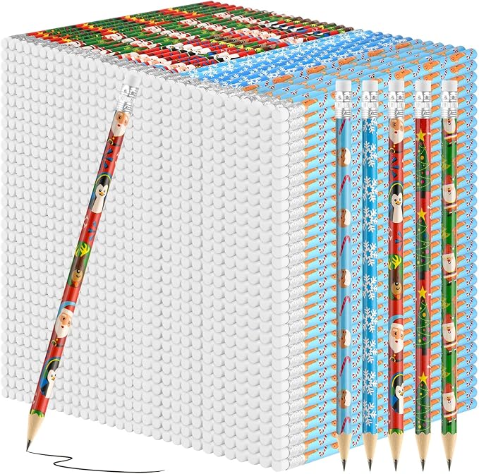 Zuazaor 250 Pieces Colorful Christmas Pencils with Eraser Wooden Pencils Snowman,Santa,Christmas Tree, Cand and Penguin Xmas Stationery for Christmas Holiday Office School Party Favors (250)