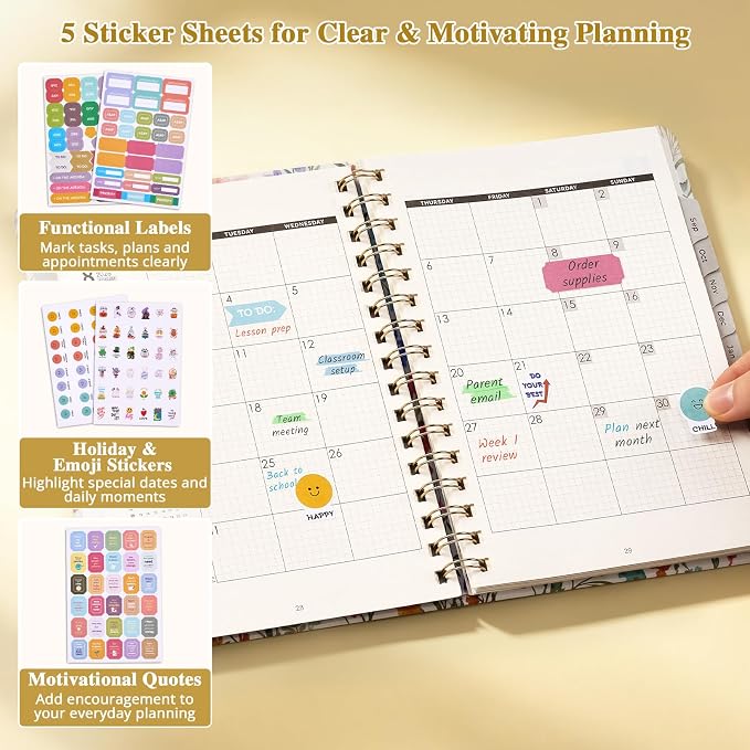 JoyCat Academic Planner 2026-2027, A5 Weekly & Monthly, Wildflowers | July 2026-June 2027 A5 planner combines weekly and monthly layouts, tabs, grid notes and sticker sheets.