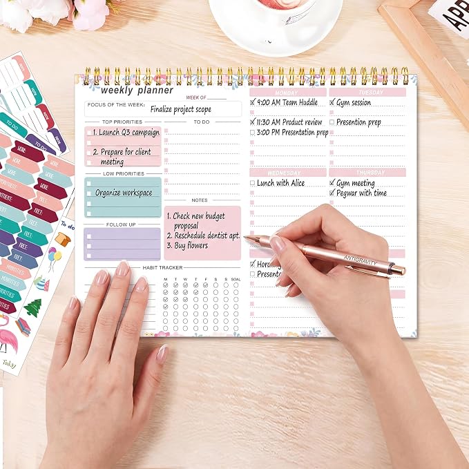 Weekly To Do List Notepad, 8.5''x11'' Weekly Desk Planners with 52 Tear Off Sheets Undated Planner Habit Tracker & Productivity Organizer for Home and Work, Floral