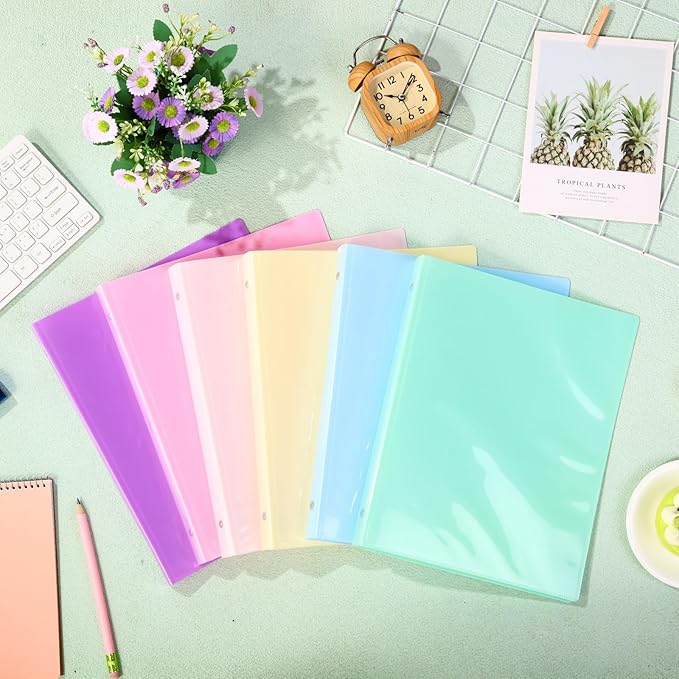 Fulmoon 6 Pack Plastic 3 Ring Binder Assorted Colors Economy Flexible Round Ring Presentation Binders with Pocket for Office School Meeting(1.5 Inch,Pastel Colors)