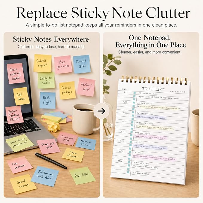 To Do List Notepad, Undated Daily Planner Notepad, A5 (5.5" x 8.3"), Green | To Do List Notebook, Checklist Planner, Waterproof Spiral Notepad, for Work, Office Supplies, School Planner, 52 Sheets/Pack