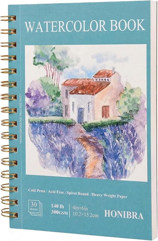 Watercolor Paper Pad 4"×6", Small Watercolor Sketchbook 140lb/300g, 30 Sheets Spiral Bound Art Journal for Drawing & Painting Gifts for Artists