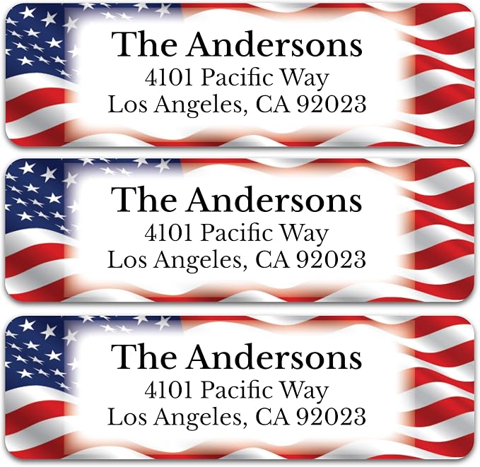 Personalized Patriotic Return Address Labels, Self-Adhesive Address Stickers on Sheets, 50-1000 Labels (Flag Border)