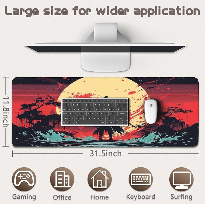 Gaming Mouse Pad - (31.5"×11.8") Japanese Samurai Large Mouse Pads for Desk - Desk Mat for Keyboard and Mouse with Non-Slip Base, Desks Pad Matfor Game/Office & Home
