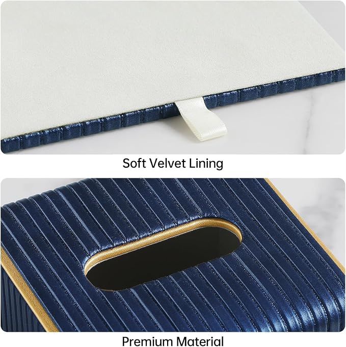 Square PU Leather Tissue Box Cover with Magnetic Closure, Decorative Tissue Holder & Storage Container for Bedroom, Living Room, Dining Room, Bathroom, Countertop, Desk (Square Blue)