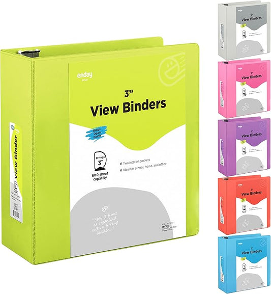 Enday 3 inch Binder (24 Pack - Assorted Colors) 3 Ring Binder 3 inch with Clear View Cover and 2 Inside Pocket - for Letter Size 8.5 x 11'' Paper, Ideal for School Supplies, Office, and Home