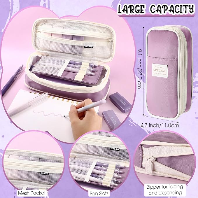 38 Pcs Aesthetic Office Supplies with Pen Case Sticky Notes Gel Pens Highlighters Correction Tapes Stationery Kit for Office Work Coworkers(Purple Color,Classic)