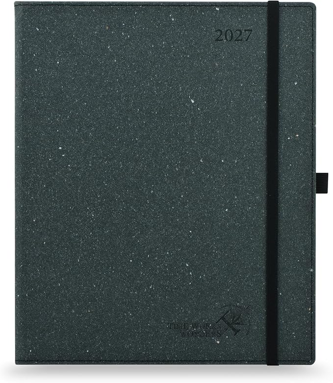 POPRUN 2027 Planner Weekly and Monthly, 8.5" x 10.5" Recycled Paper Calendar, Jan 2027- Dec 2027 Agenda, Daily Appointment Book with Hourly Time Slots, Monthly Tabs, Hardcover, 100 GSM - Black Grey