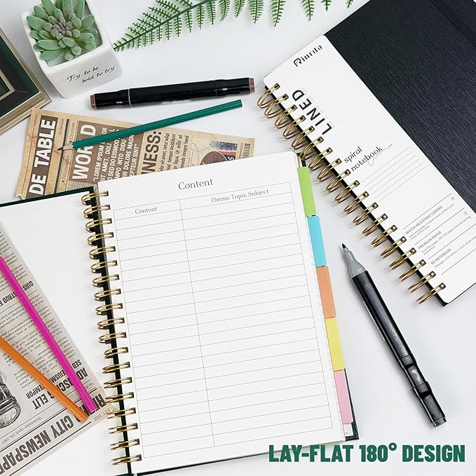 Hardcover Spiral Notebook with removable dividers 300 page(Green) | 5 Subject Notebook 8"x10" B5 College Ruled Notebooks for School Note taking，Lined Journal for Women