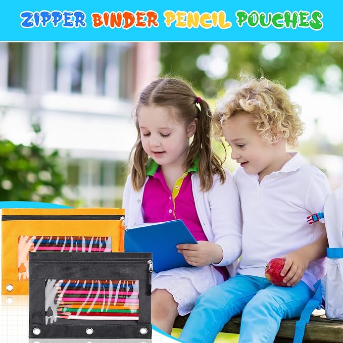 Zhehao 100 Pcs Zipper Binder Pencil Pouches:3 Ring Binder Pencil Pouches with Zipper Window Bulk Clear Pen Bags Case for Office School Classroom Supplies(Single Layer,8 Colors)