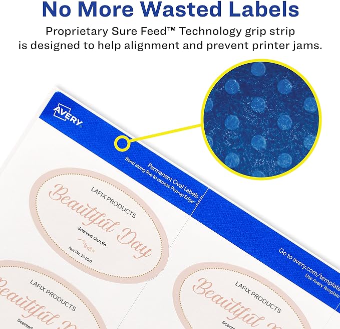 Avery Printable Blank Oval Labels, 2" x 3-1/3", Textured Matte White, 80 Customizable Labels (22829)
