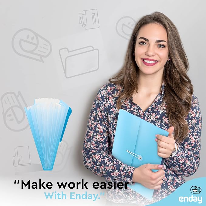 Accordion File Organizer Blue, 7 Pocket Expanding File and Cover Folder with Labels, Plastic Portable Desktop Letter A4 Paper, Also Available in Red, Green, Pink, Purple, Grey, 1 Pc – By Enday