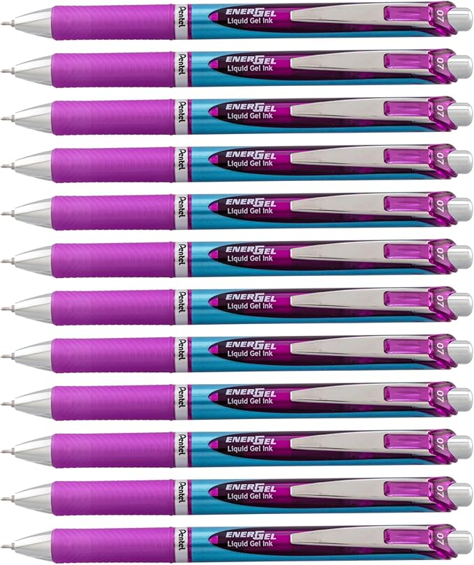 Pentel EnerGel Deluxe RTX Retractable Liquid Gel Pen, Medium Line, Needle Tip, Violet Ink, Box of 12 (BLN77-V)