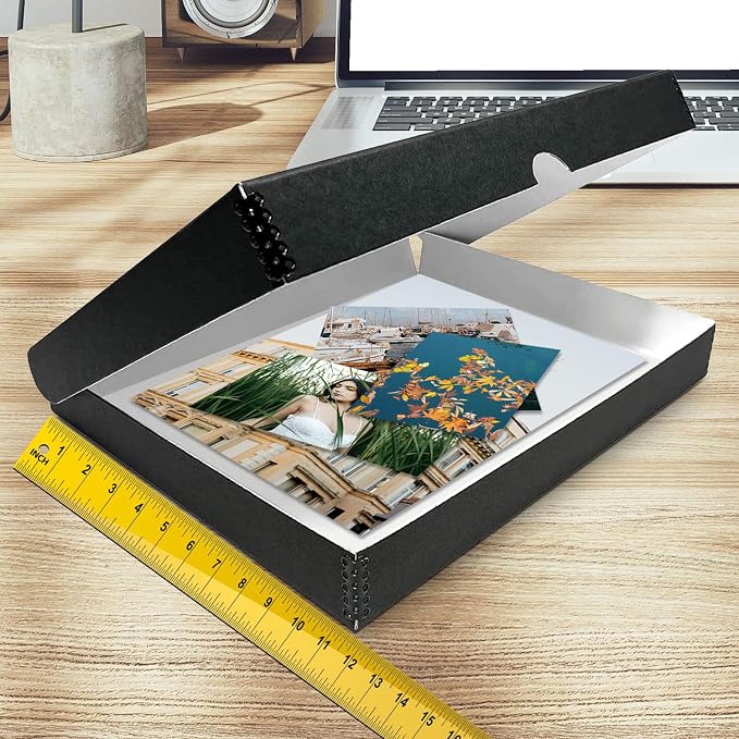 Golden State Art, Clamshell Archival Folio Storage Box 11x14 Inch, Black | Acid-Free Photo Box with Metal Edge Corner, Preserve And Store Paper Documents Cards Prints Arts and Crafts DIY Projects