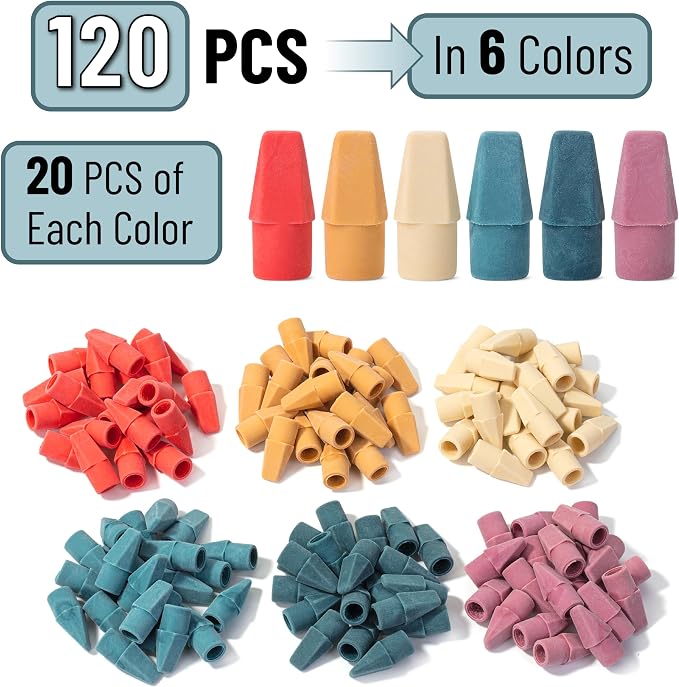 Mr. Pen- Pencil Erasers Toppers, 120 Pack, Colorful, Latex Free, No Smudge | Mr Pen Erasers for Pencils